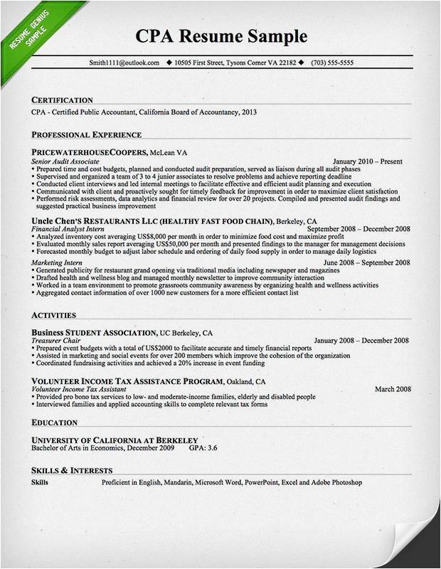 Sample Resume for Newly Passed Cpa Accountant Resume Sample and Tips
