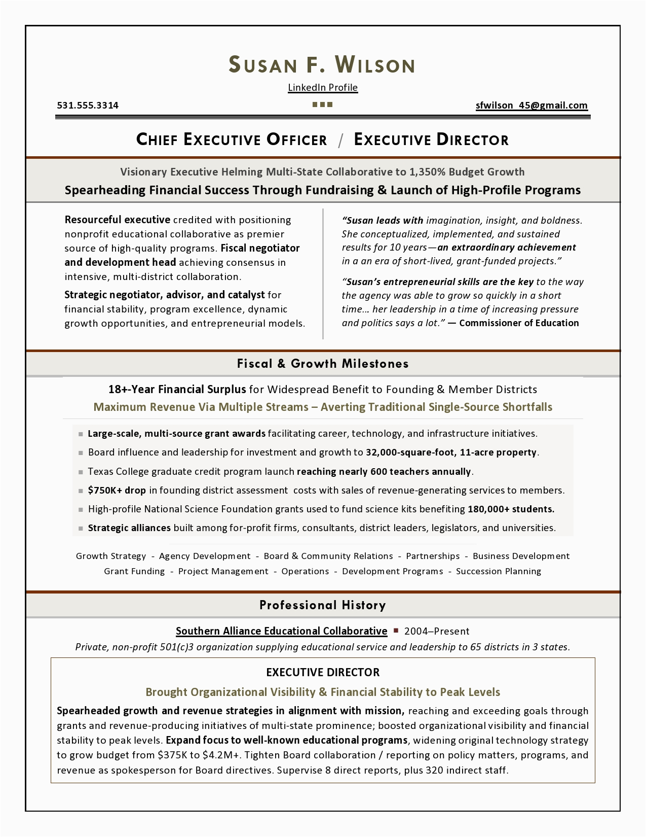nonprofit executive resume sample 2