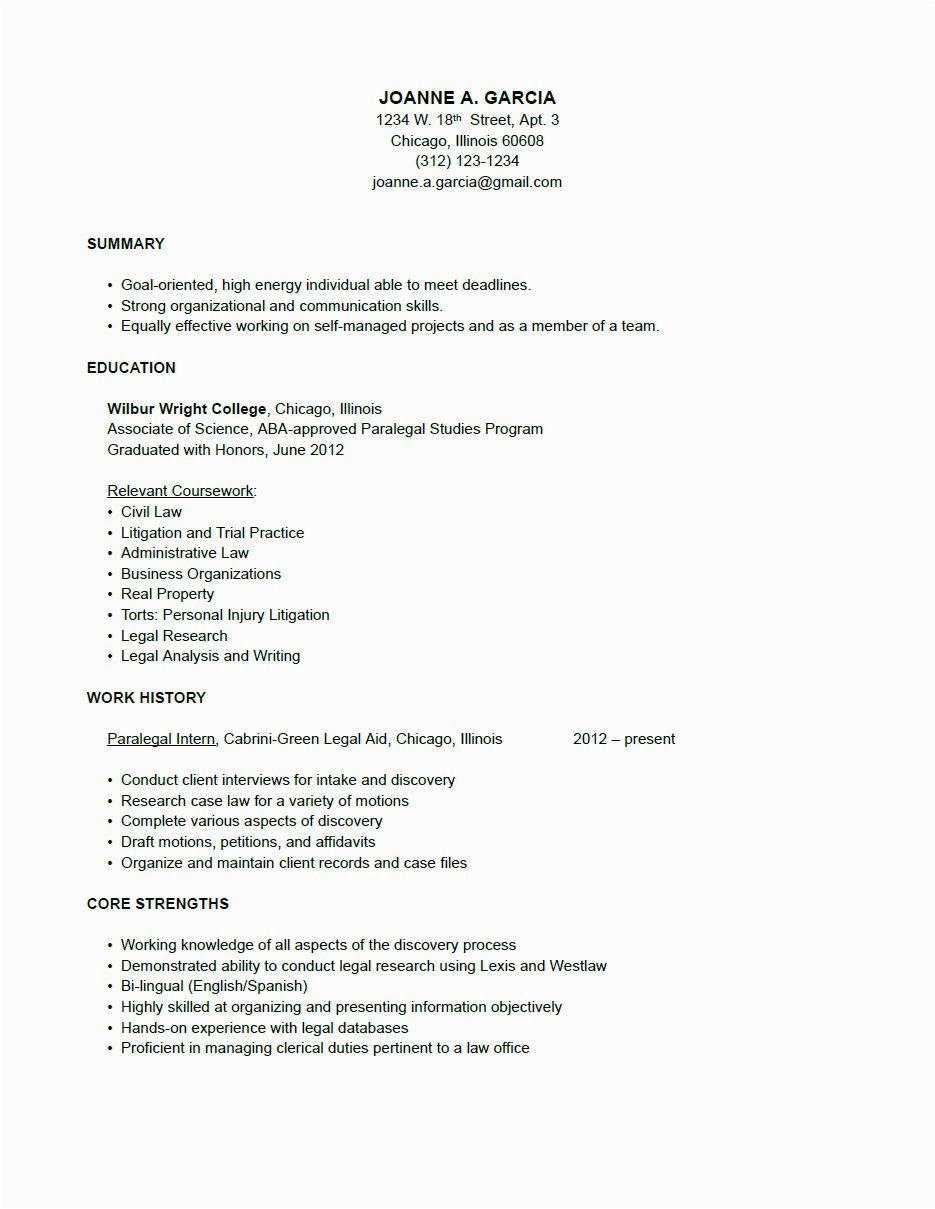 paralegal resume with no experience