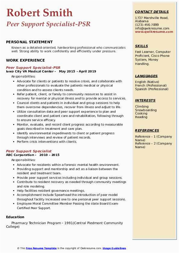 peer support resume examples
