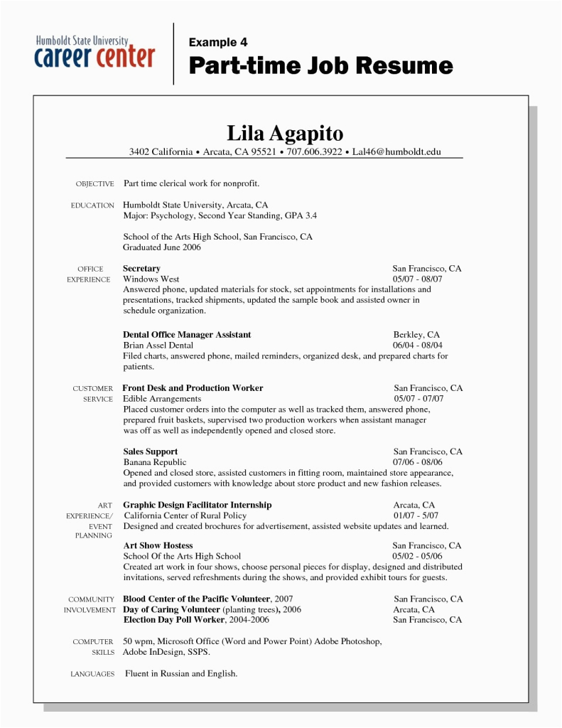 cv for part time job student