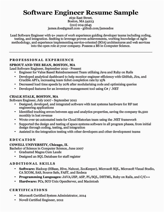 software engineer resume sample