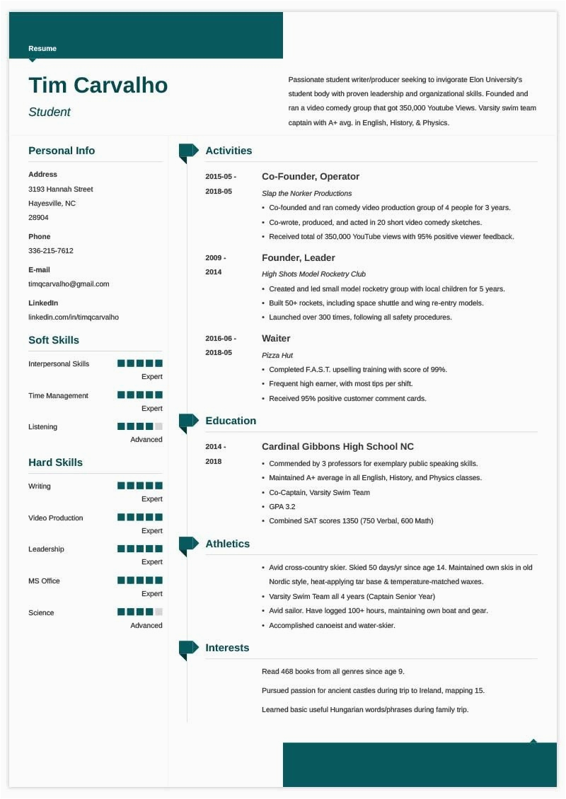 high school resume for college application