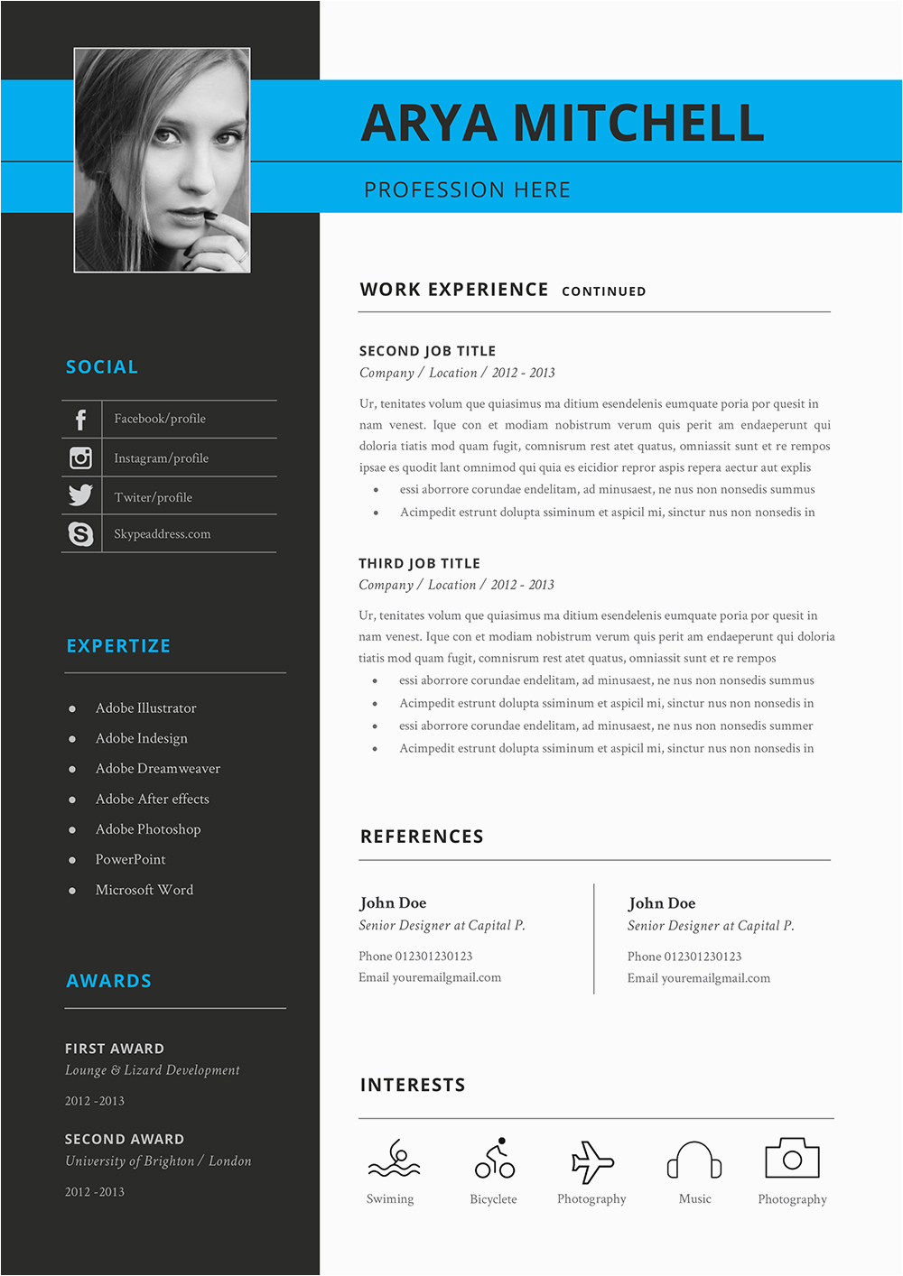 creative resume template two column