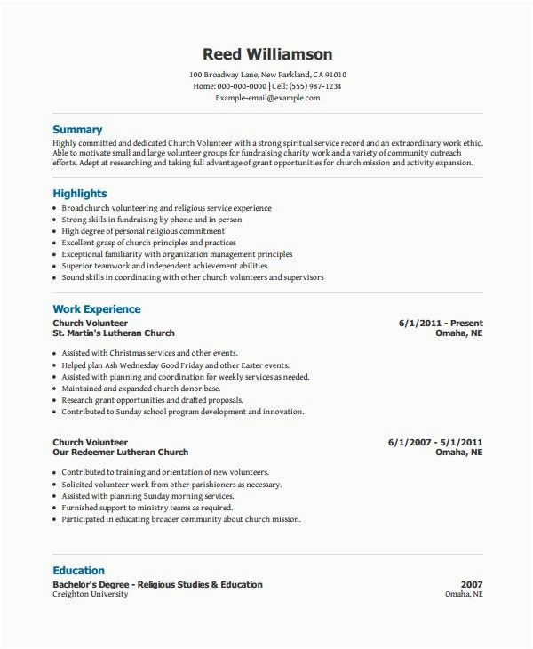 church volunteer resume examples