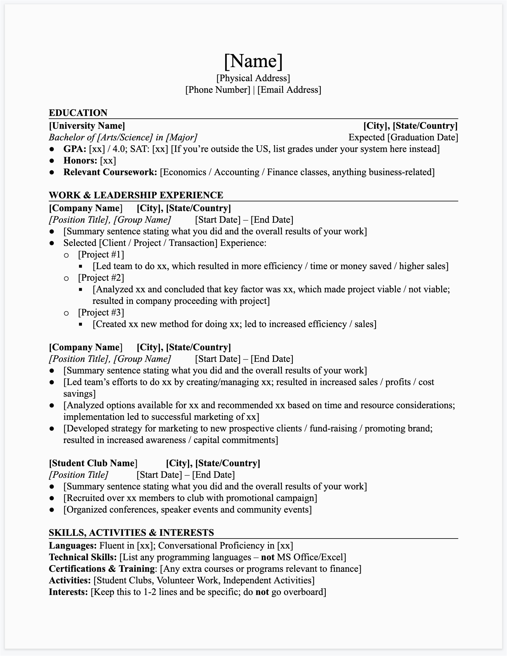 undergraduate resume template doc 5 law