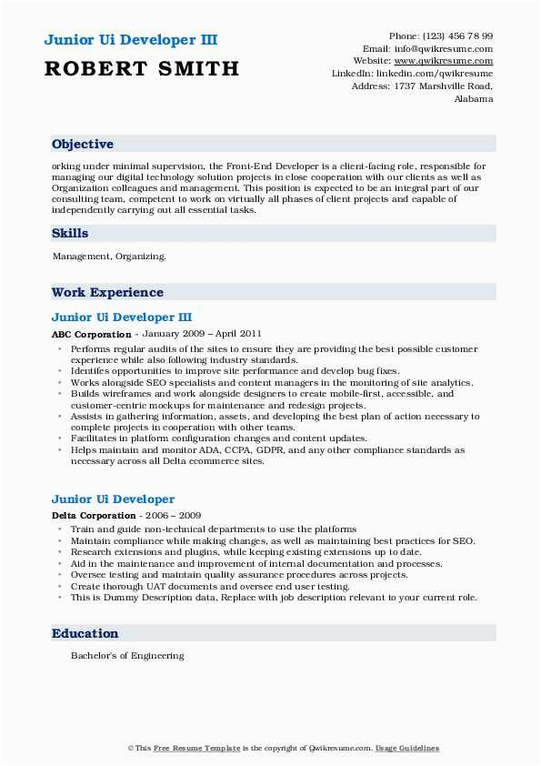 Ui Developer Resume Template Free Download Junior Ui Developer Resume Samples