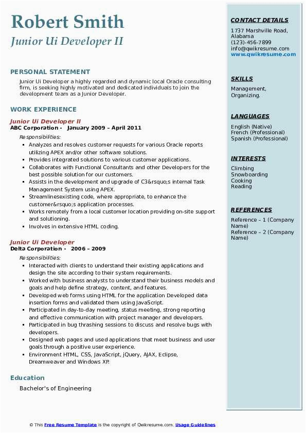 Ui Developer Resume Template Free Download Junior Ui Developer Resume Samples