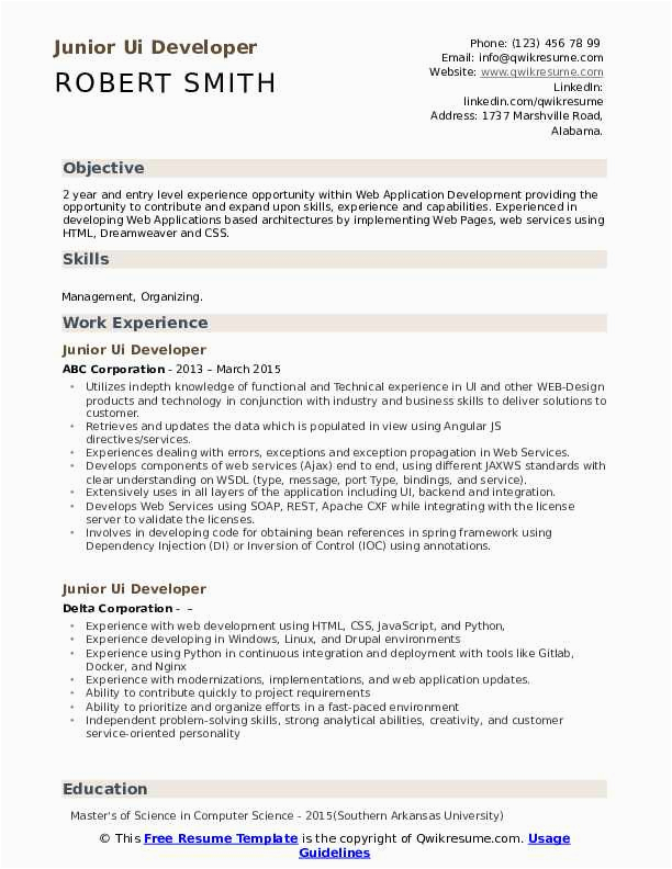 Ui Developer Resume Template Free Download Junior Ui Developer Resume Samples