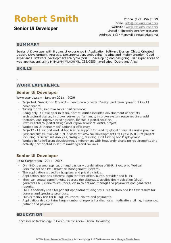 Ui Developer Resume Template Free Download Senior Ui Developer Resume Samples