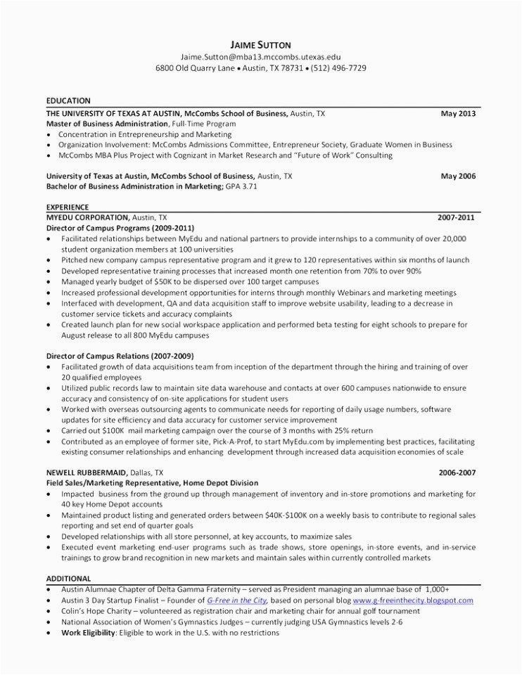 university of texas resume template