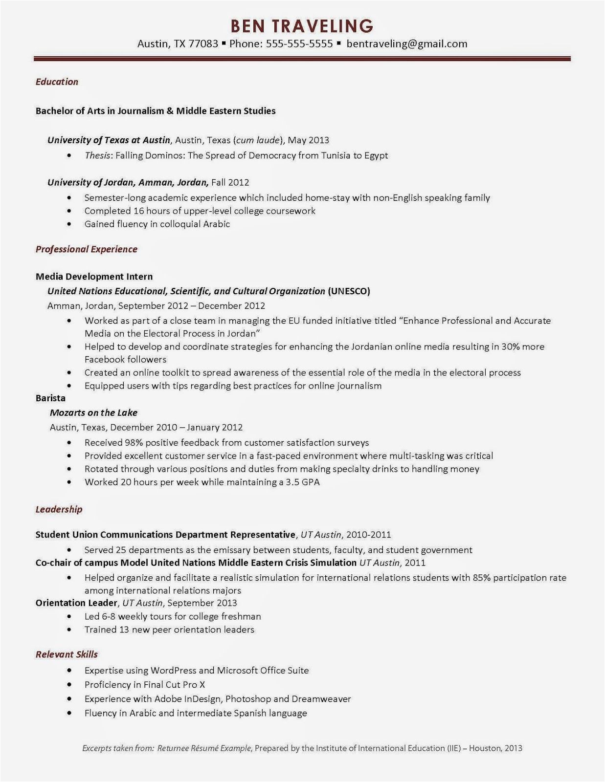 university of texas resume template