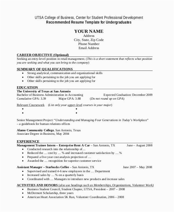 college student resume