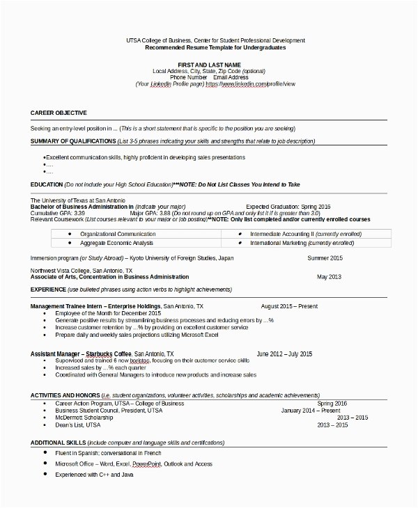 college graduate resume