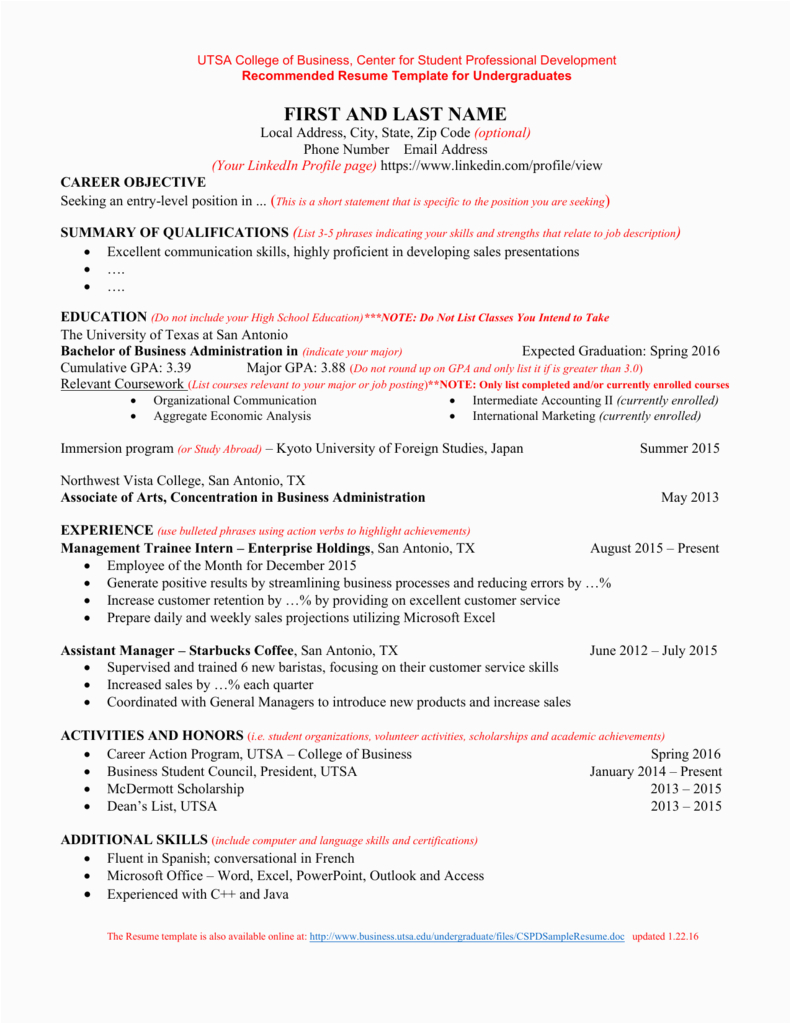 Utsa College Of Business Resume Template Sample Resume Utsa College Of Business