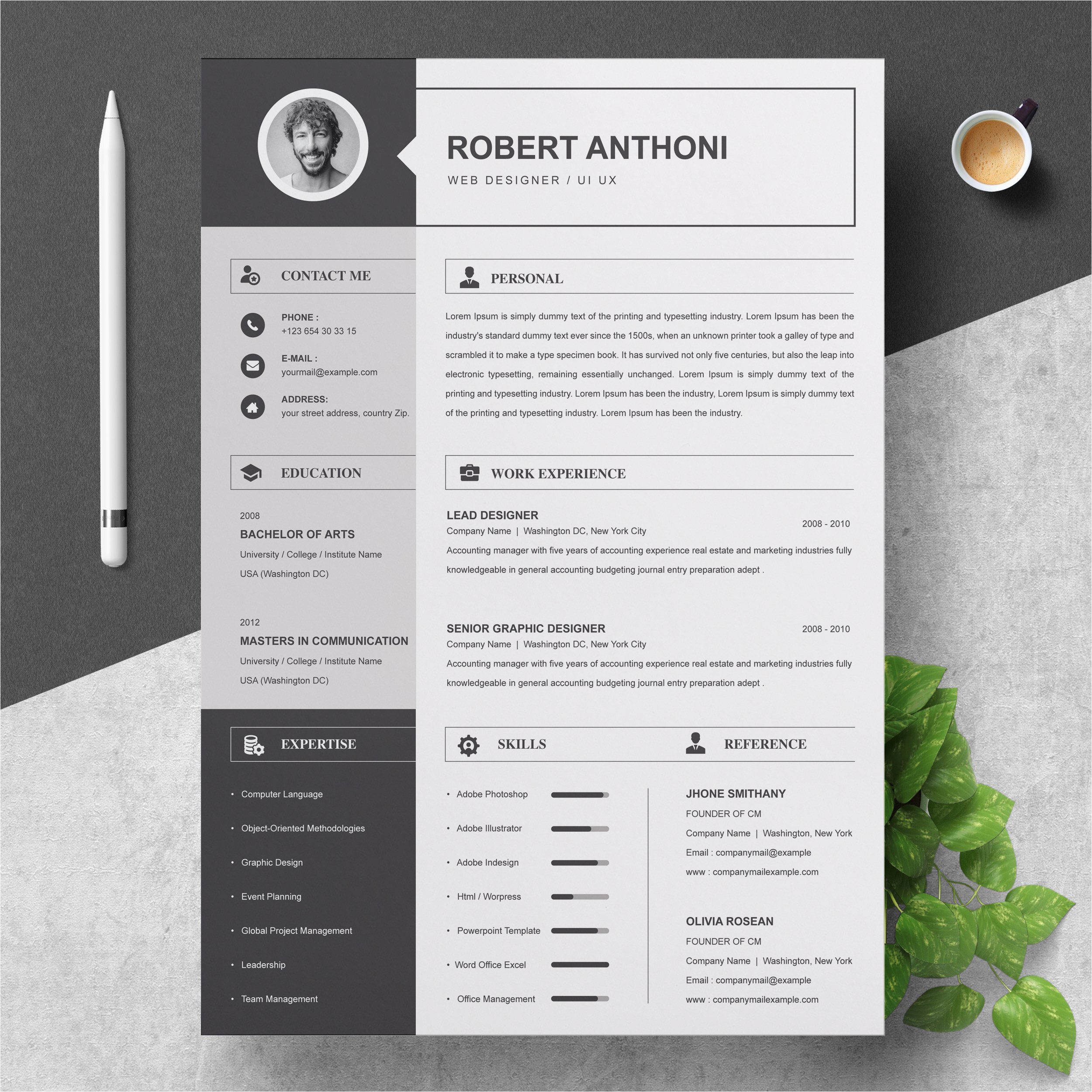2 Pages Resume Template CV Design
