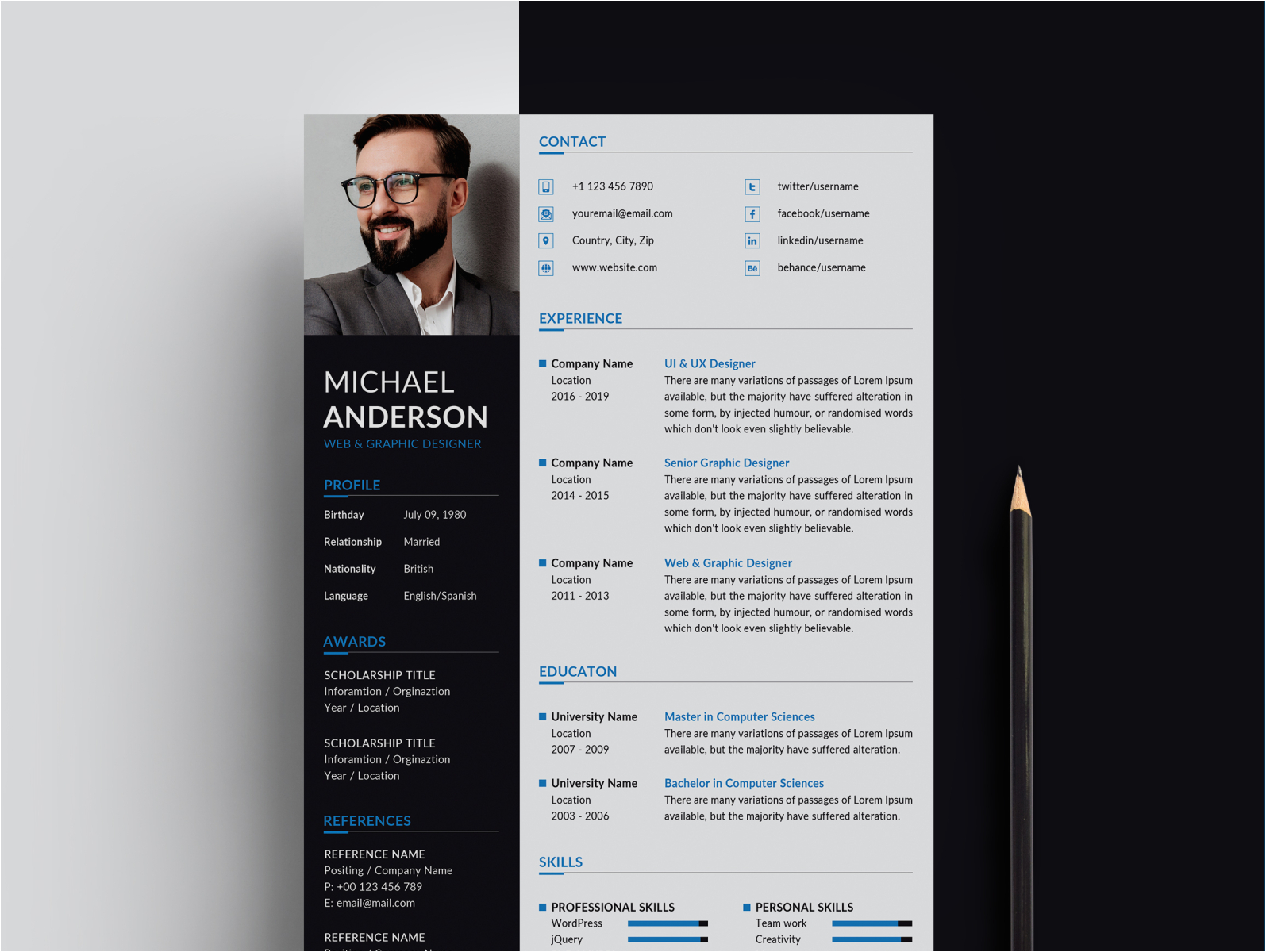 Free CV Resume Template PSD Download