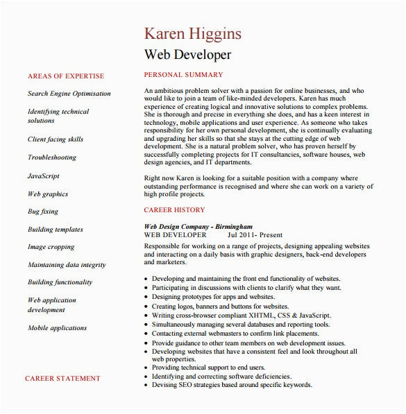 web developer resume