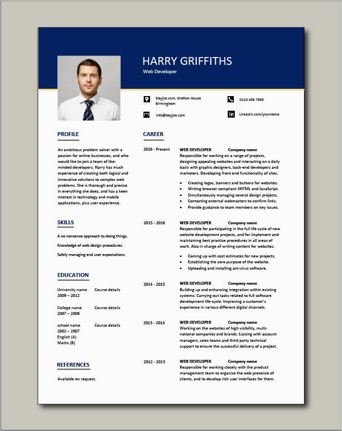 free web developer resume template 1