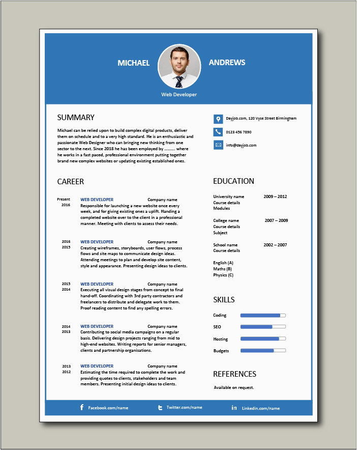 free web developer resume template 4