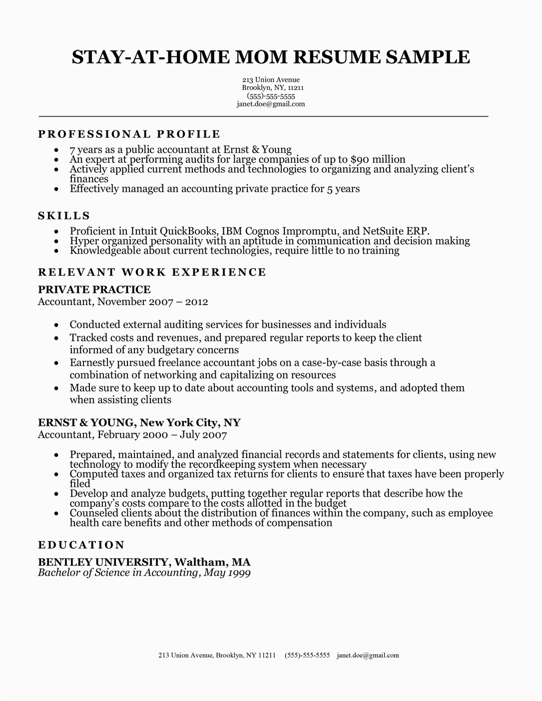 stay at home mom resume sample