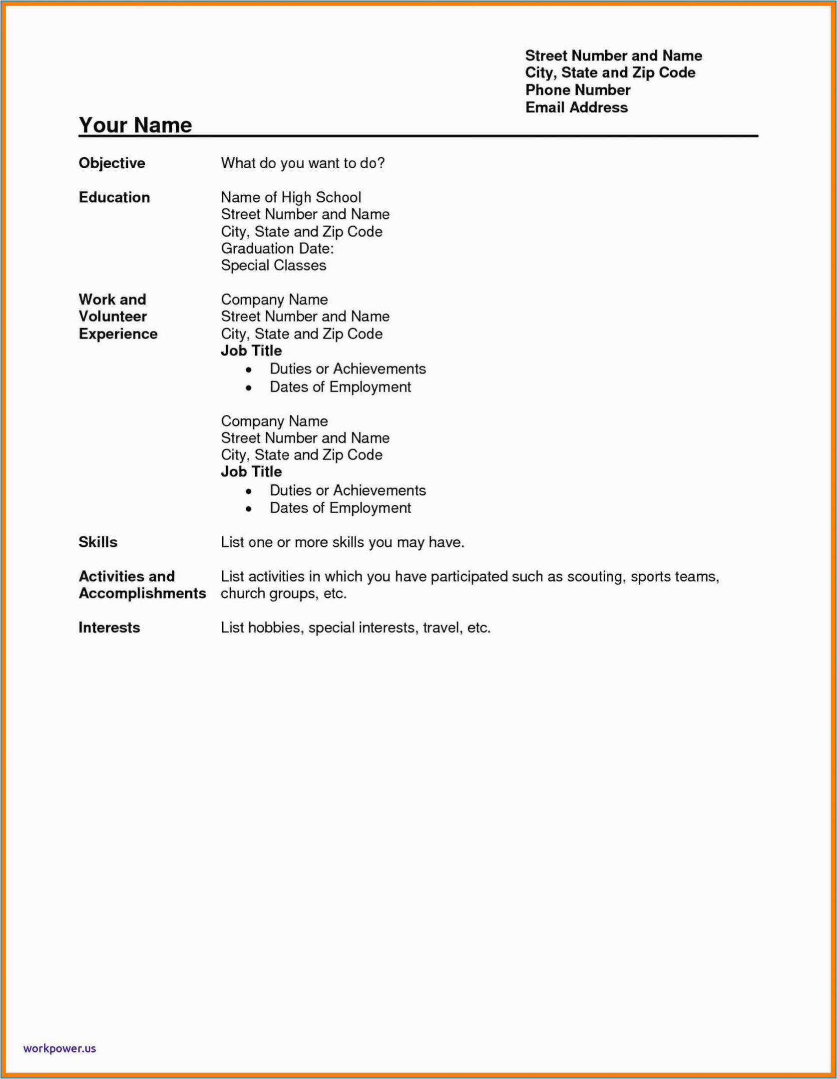 basic resume templates for high school