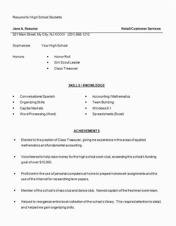 high school resume