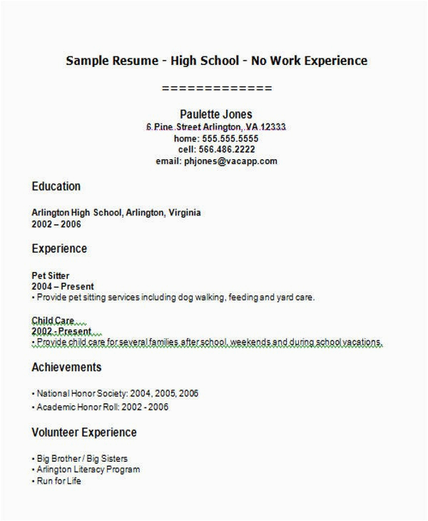highschool student first job resume