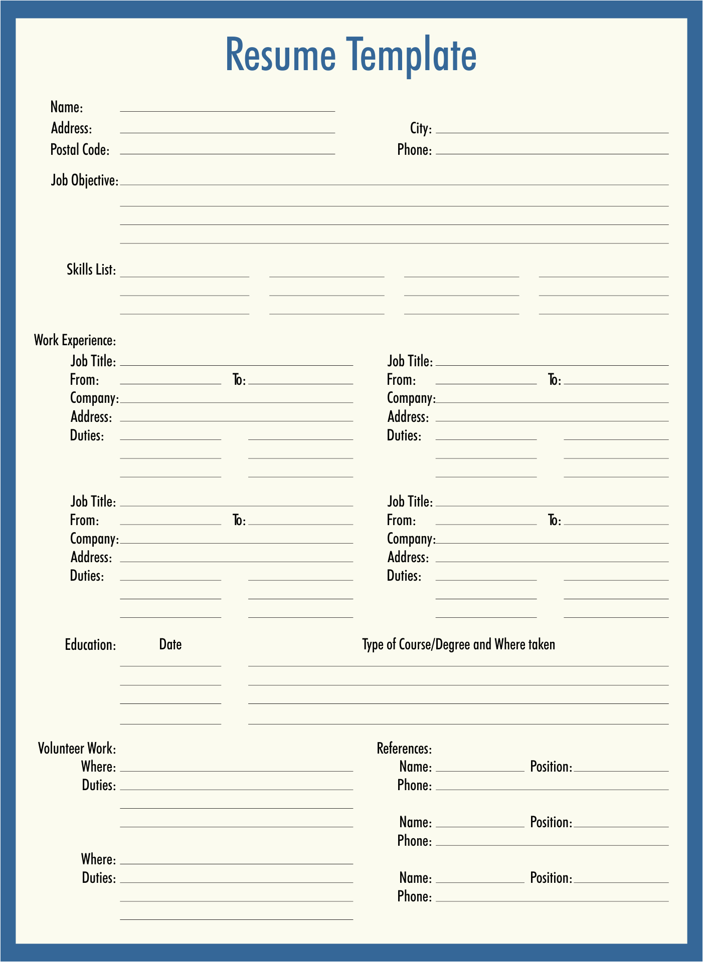 post fill in blank printable resume