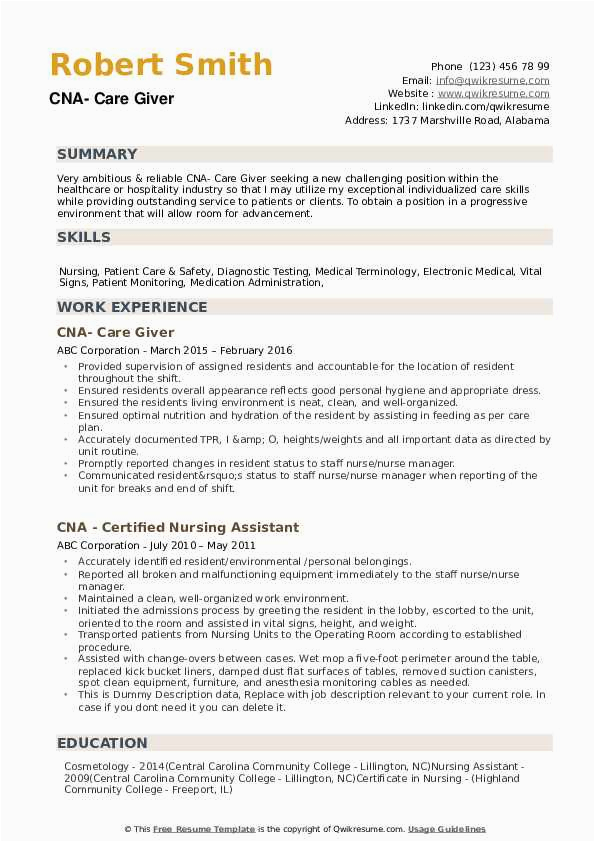 Cna Certified Nursing assistant Resume Sample Cna Resume Samples