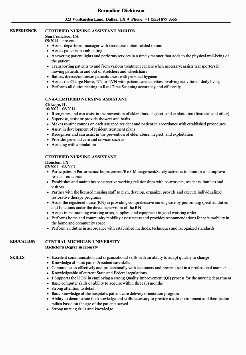 resume examples for cna
