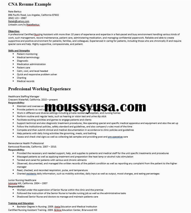 cna resume example and job description