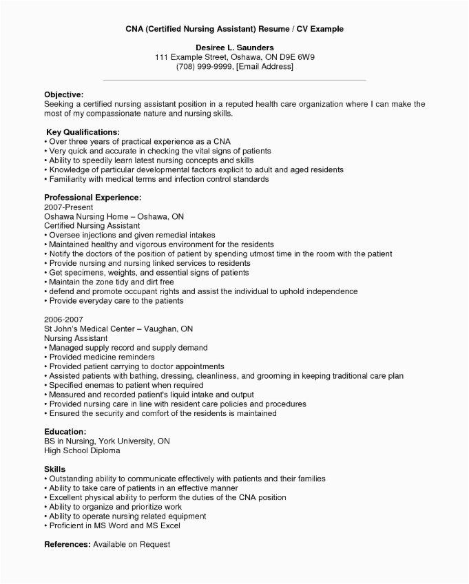 cna resume sample no experience