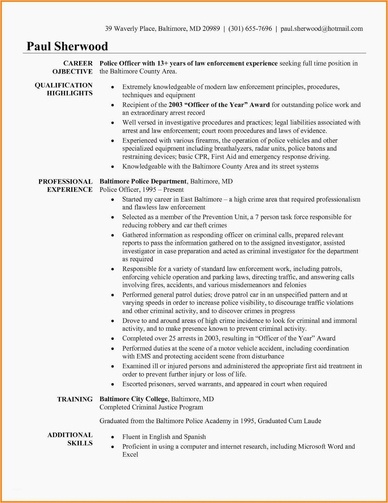 correctional officer resume samples no