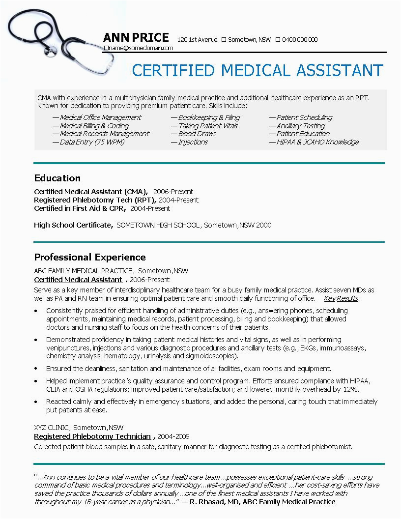 medical assistant sample resume templates