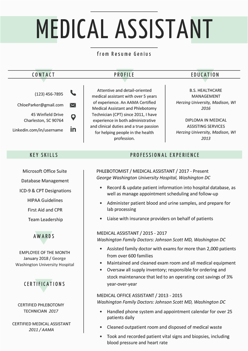 medical assistant resume example