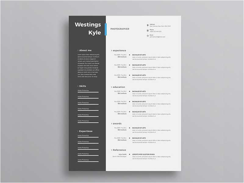 free ultra minimal photo resume cv template with cover letter in psd