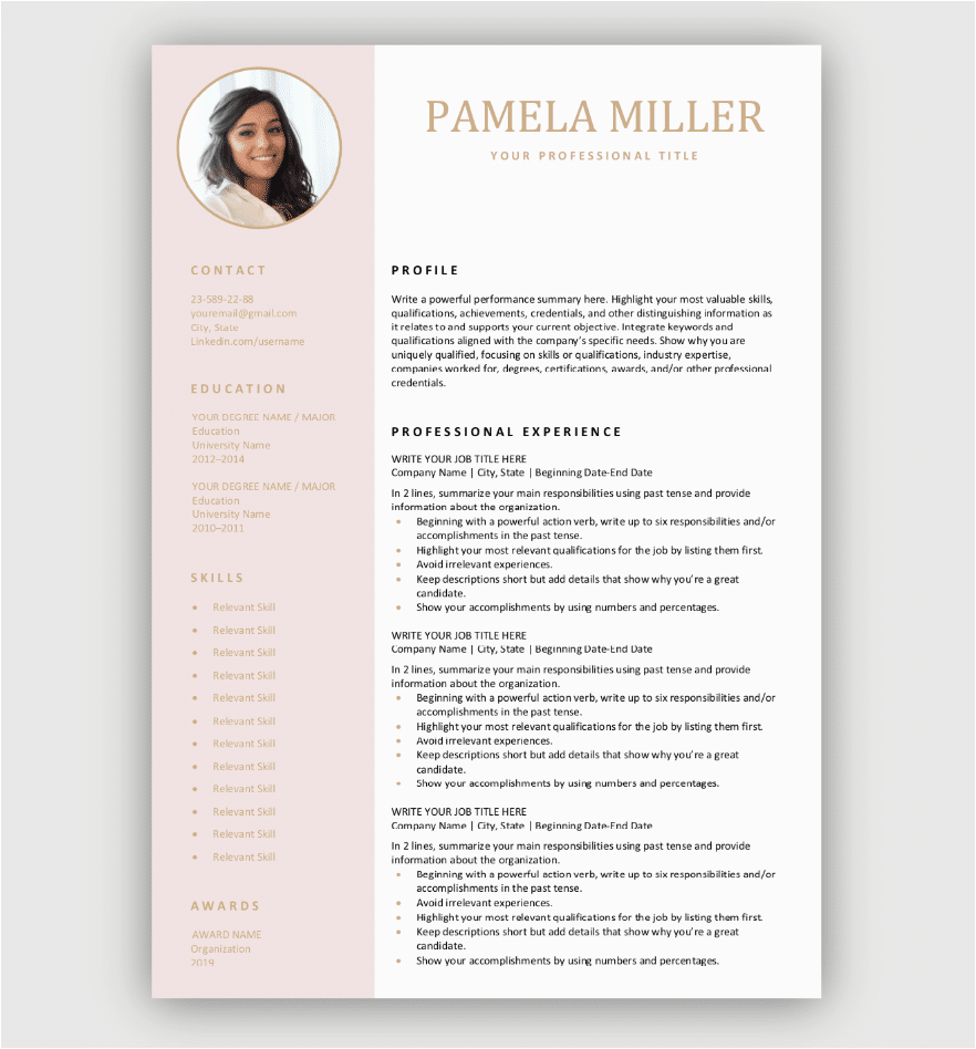 free editable resume pink