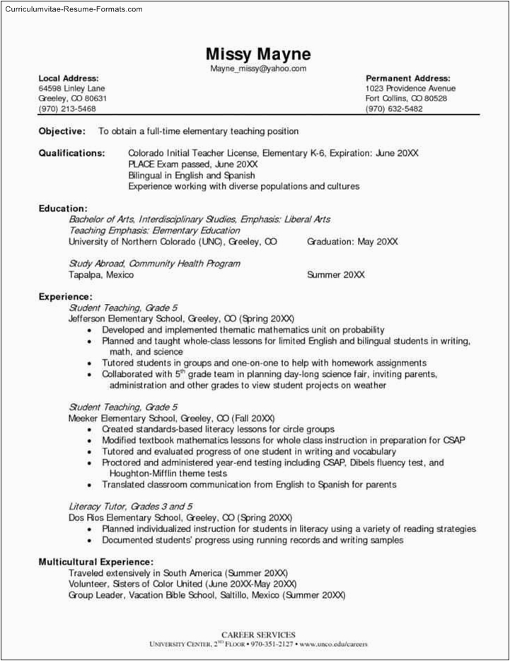 elementary teacher resume templates