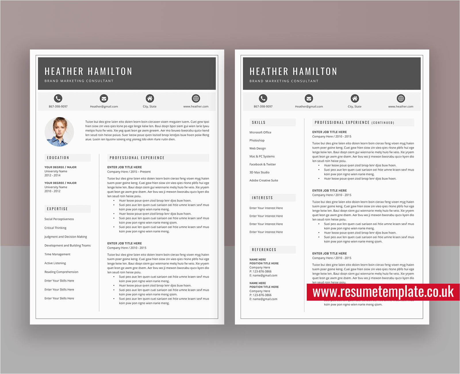 fully editable ms word resume cv template cover letter and references for digital instant heather resume