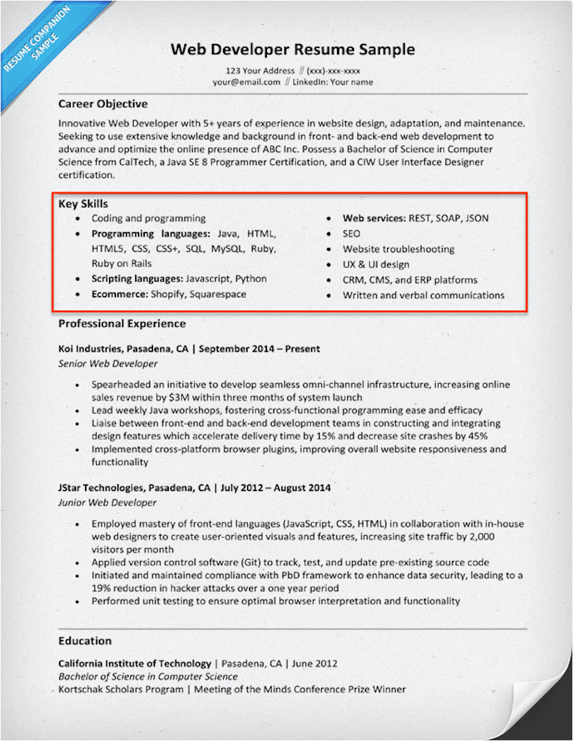 resume template with skills section