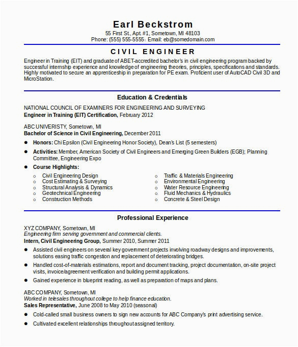 civil engineer resume template