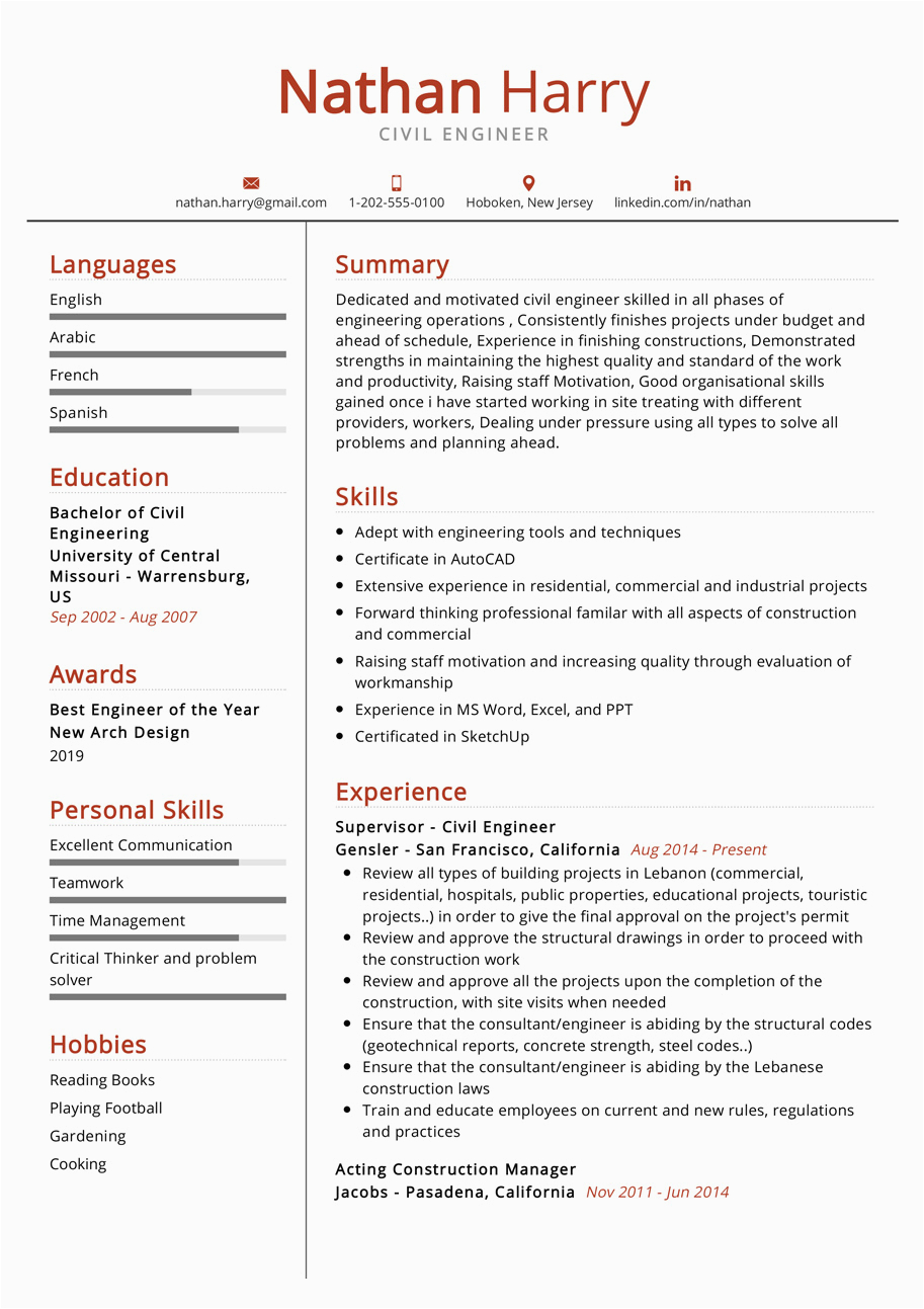 civil engineer resume example