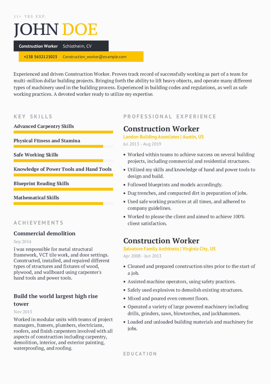 20 construction worker resume sample