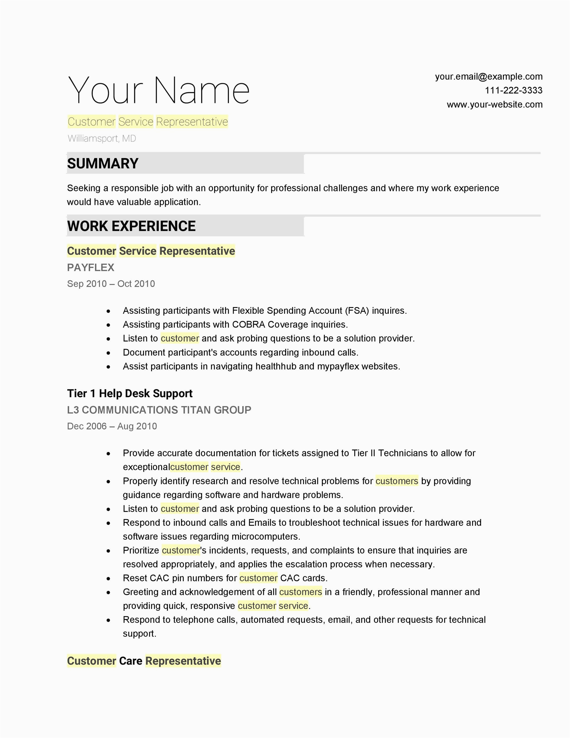 customer service resume