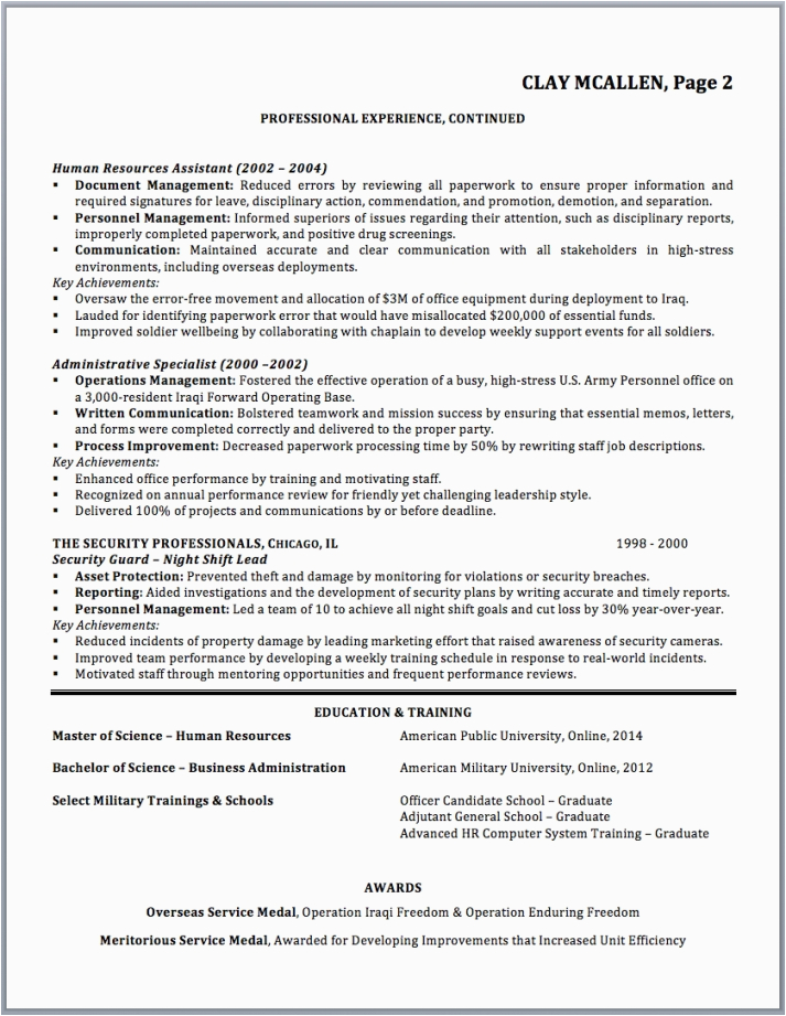 resume examples military to civilian