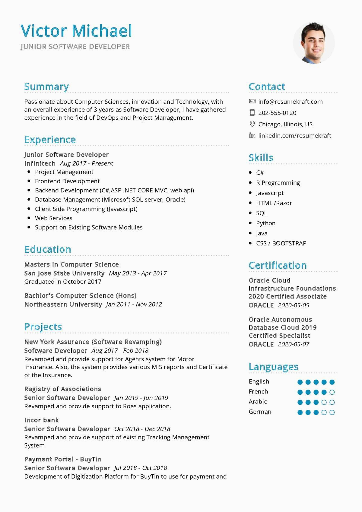 junior software developer resume sample 2