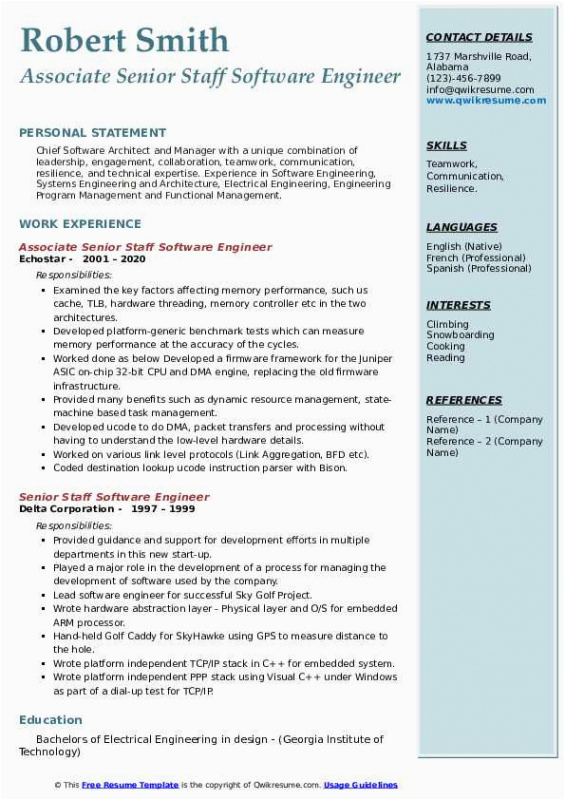 free senior software engineer resume template excel