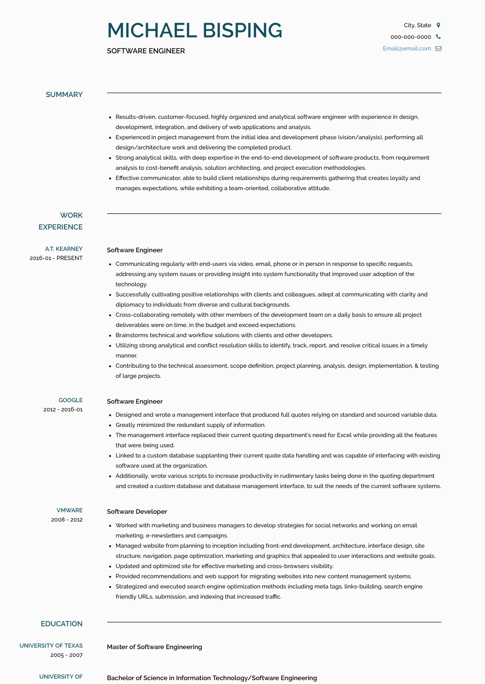 software engineer cv template doc free