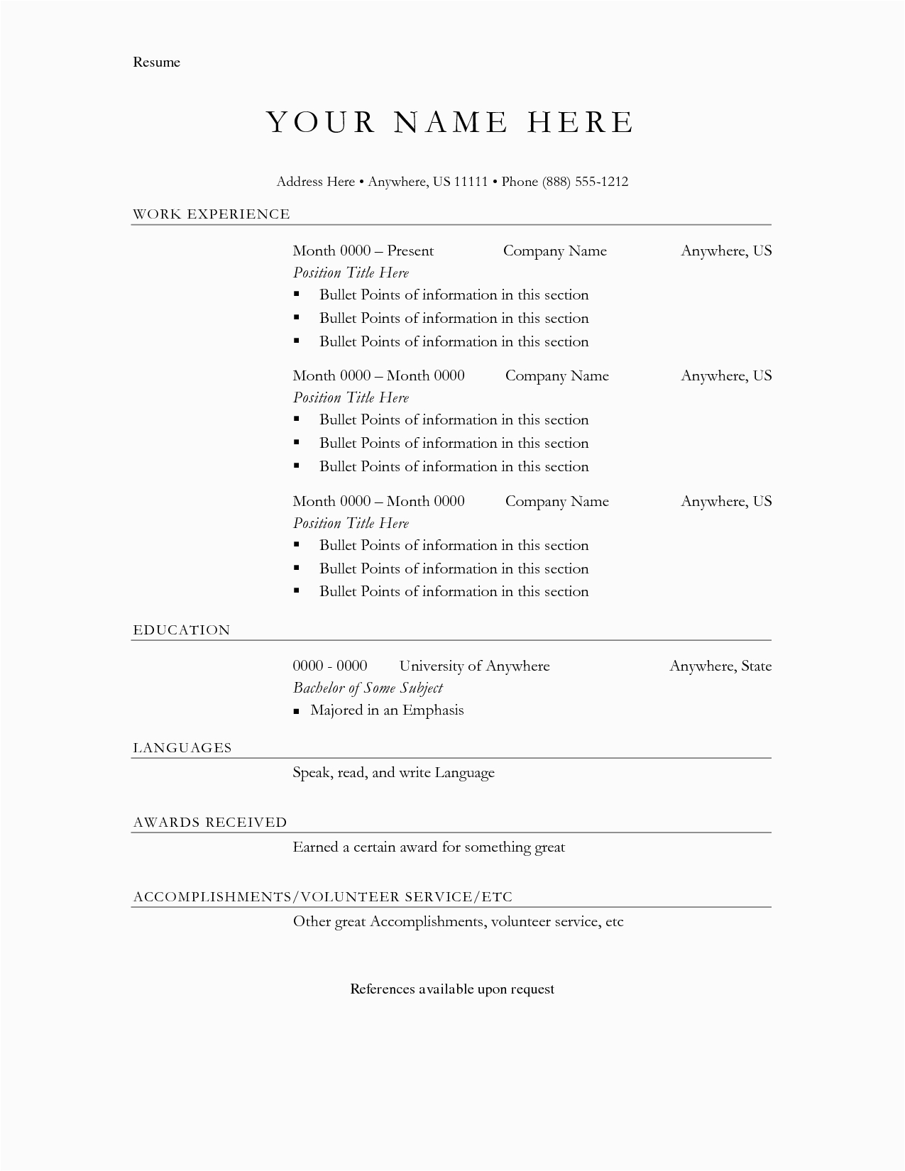 Free Resume Templates with Bullet Points Bullet Point Resume Template